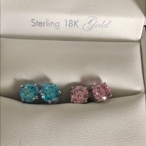 Two pair of Bright blue and pink crystal studs